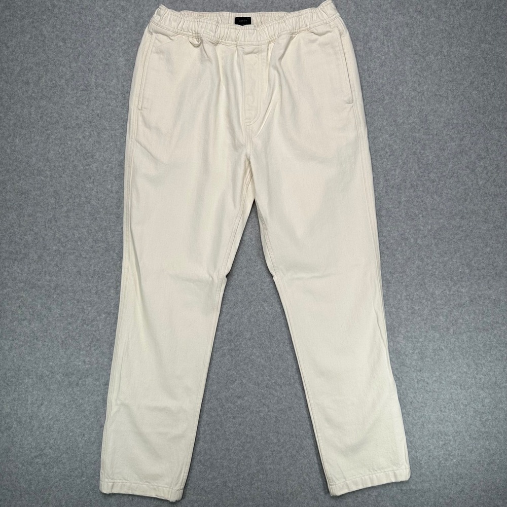 J.Crew Mens Raw Cotton Dock Pants Off-White Elastic Waist BE617 Size M NEW